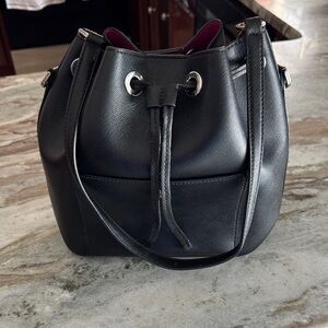 Elegant Vintage MK Black Leather Bucket Bag.